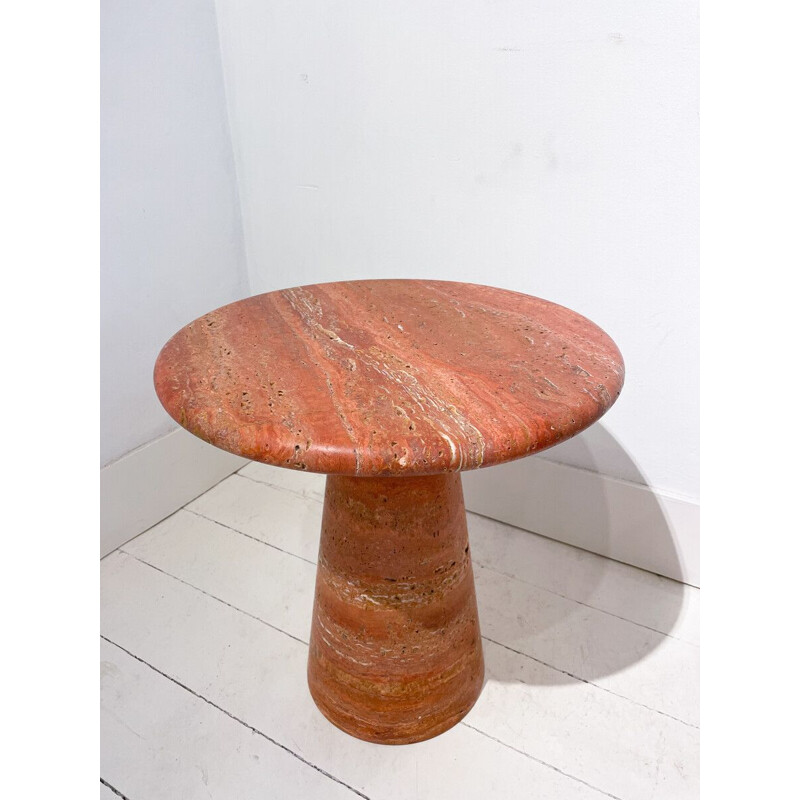 Pair of vintage red travertine side tables, Italy