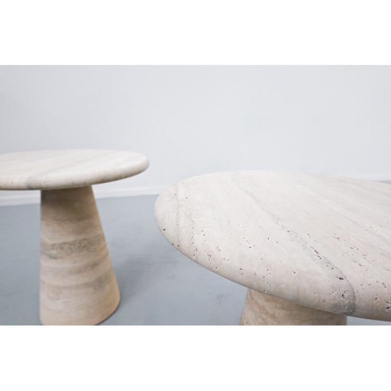 Pair of vintage travertine side tables, Italy