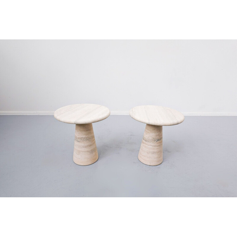 Pair of vintage travertine side tables, Italy