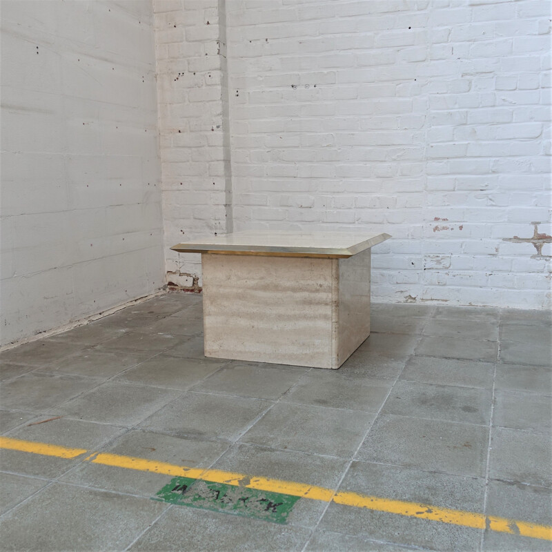 Square vintage travertine coffee table, 1970