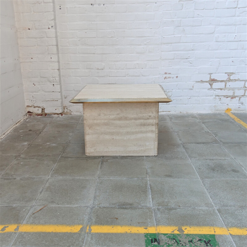 Square vintage travertine coffee table, 1970