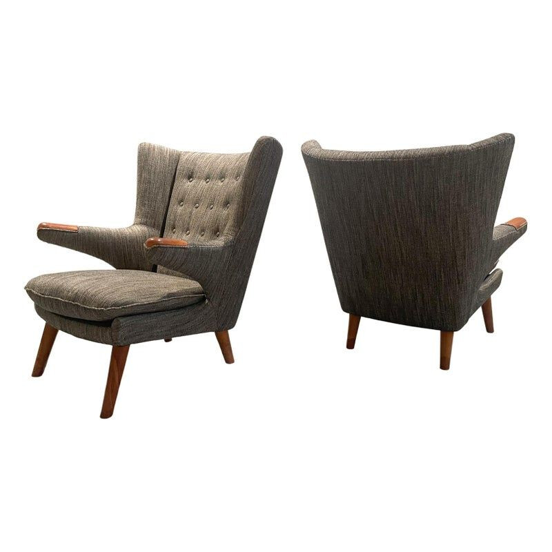 Pair of vintage Ap-19 Papa Bear armchairs by Hans Wegner for A.P. Stolen, Denmark 1950s