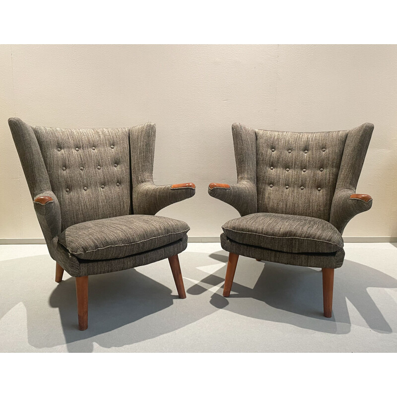 Pair of vintage Ap-19 Papa Bear armchairs by Hans Wegner for A.P. Stolen, Denmark 1950s