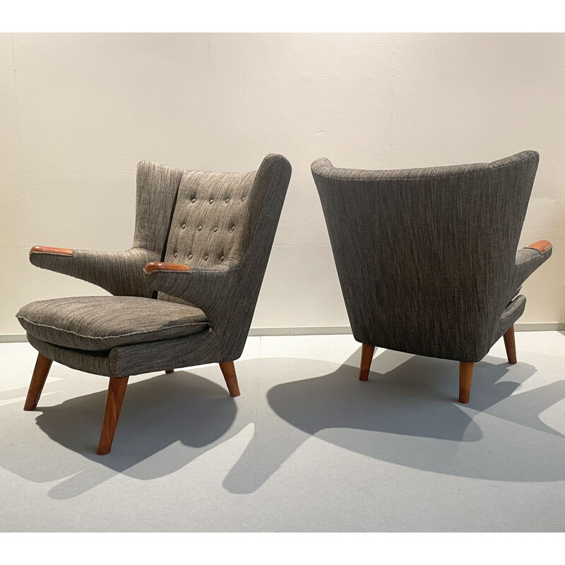 Pair of vintage Ap-19 Papa Bear armchairs by Hans Wegner for A.P. Stolen, Denmark 1950s