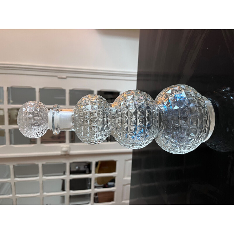 Vintage glass faceted ball decanter, 1970