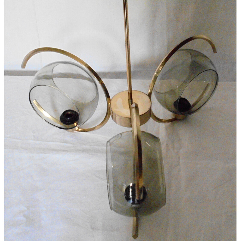 Vintage chandelier with 3 smoked glass globes, 1970