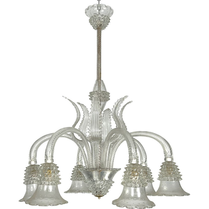 Vintage bullicante rostrato chandelier with six arms by Ercole Barovier, 1930