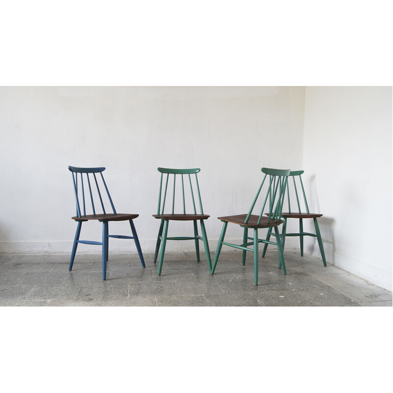 Set of 4 mid-century teak Fanett chairs by Ilmari Tapiovaara for Asko