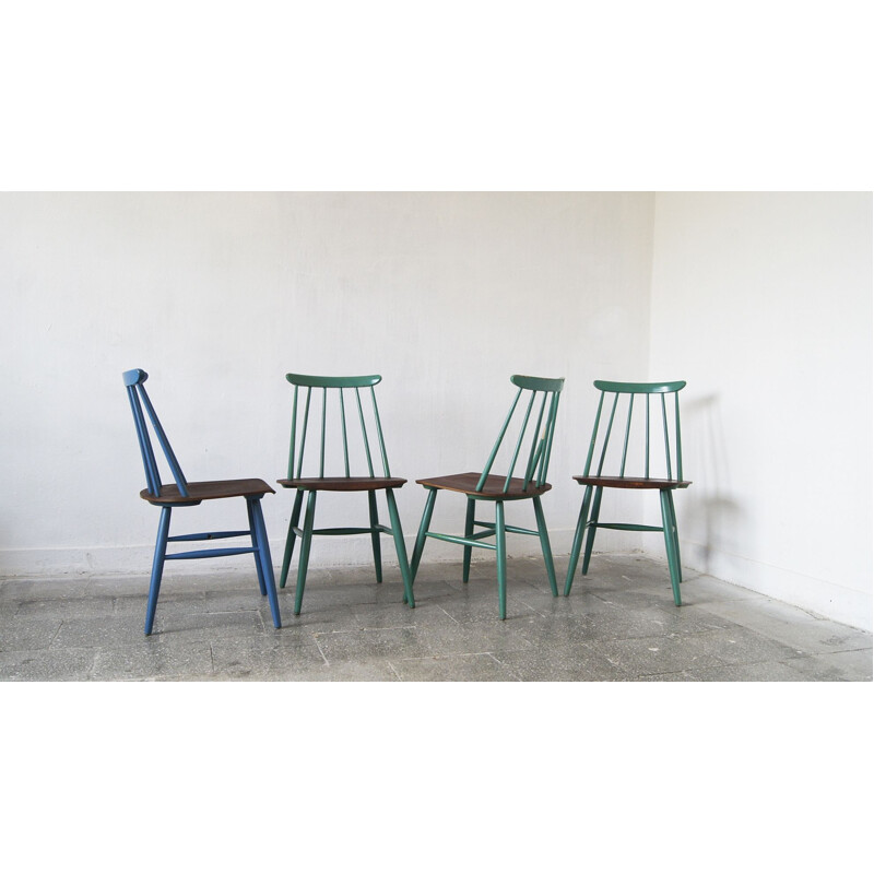 Set of 4 mid-century teak Fanett chairs by Ilmari Tapiovaara for Asko