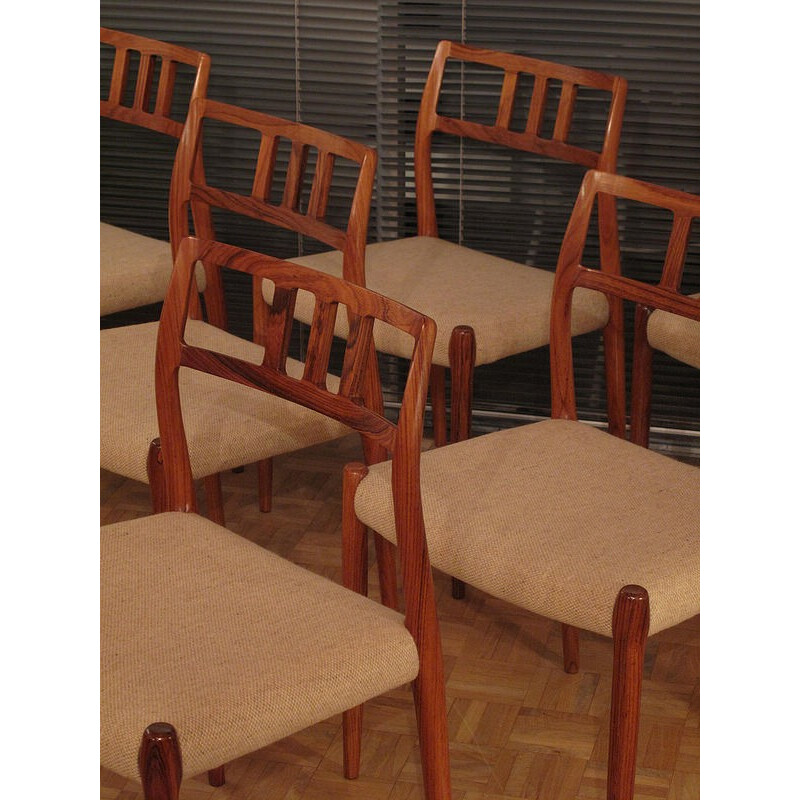 Set of 6 dining chairs in rosewood and tweed, Niels O. MOLLER - 1960s