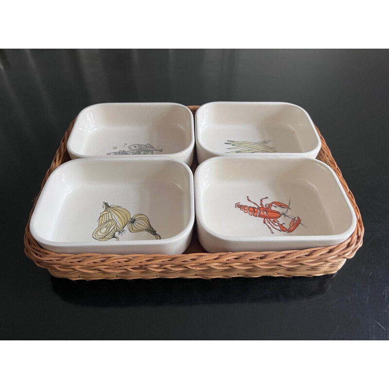 Set van 4 vintage rieten dienbladen, 1950