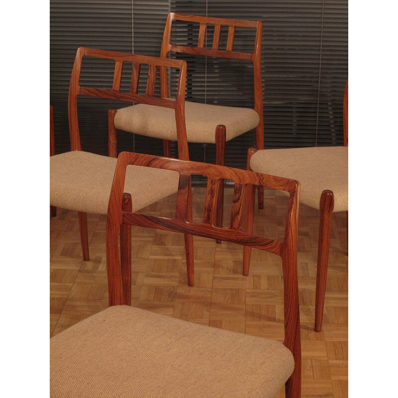 Set of 6 dining chairs in rosewood and tweed, Niels O. MOLLER - 1960s