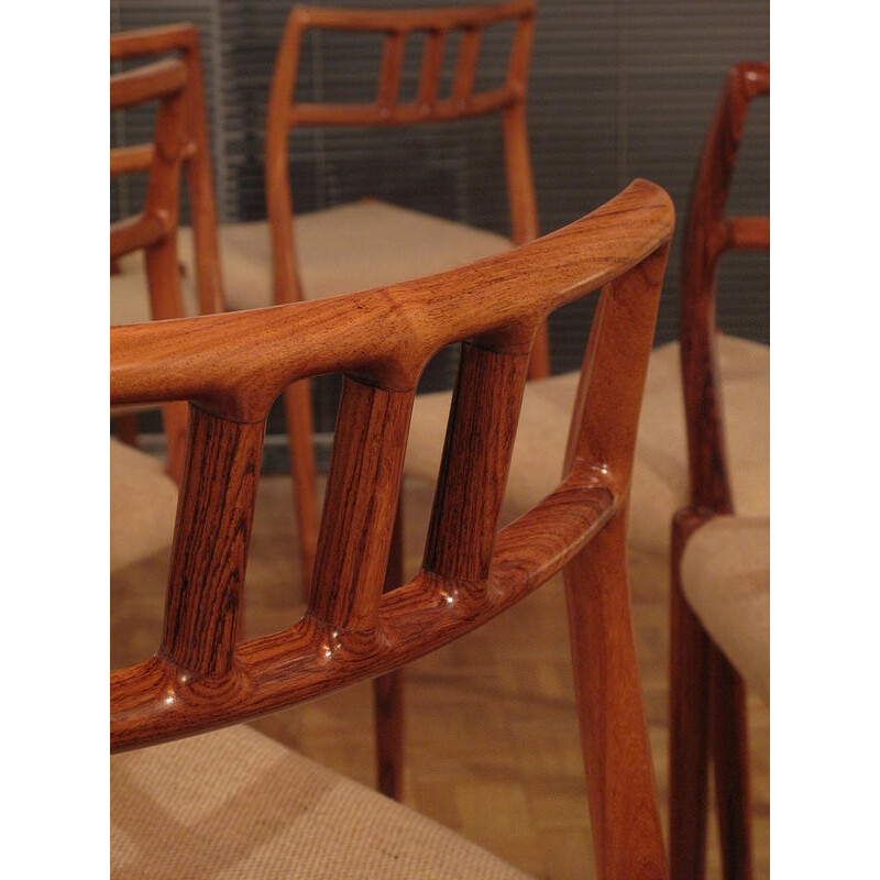 Set of 6 dining chairs in rosewood and tweed, Niels O. MOLLER - 1960s