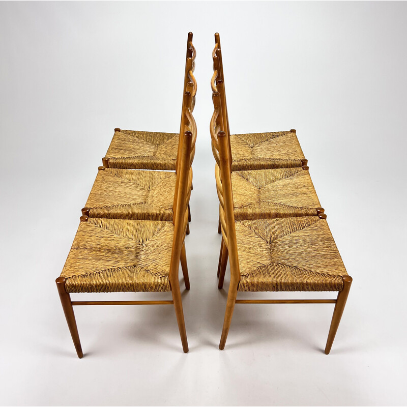 Set aus 6 italienischen Vintage-Stühlen aus Birkenholz und Binsen, 1960