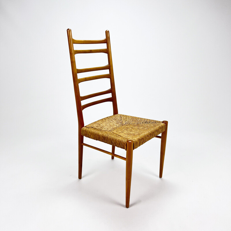 Set van 6 vintage Italiaanse stoelen in berkenhout en biezen, 1960