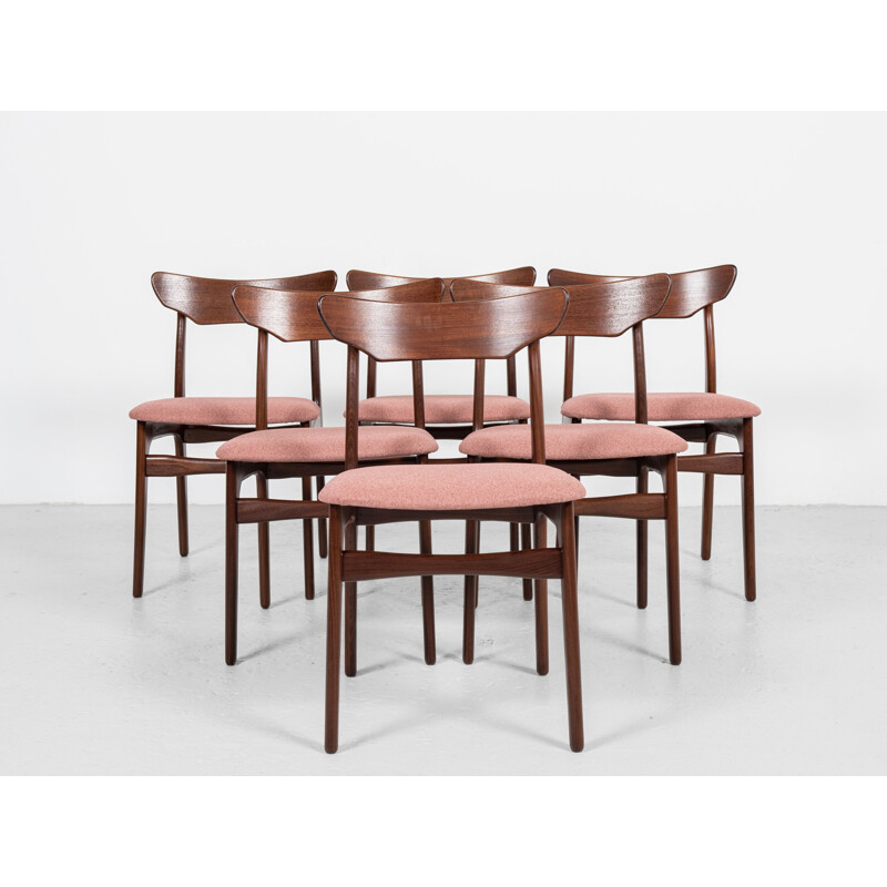 Set of 6 mid century Danish chairs in teak and fabric by Schiønning & Elgaard, 1960s