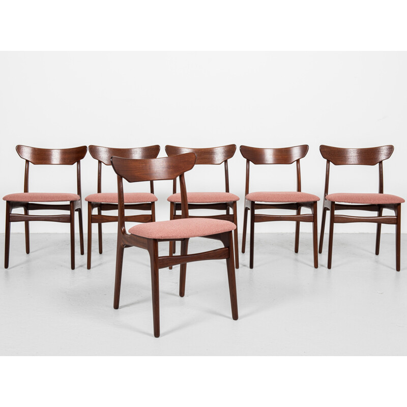 Set of 6 mid century Danish chairs in teak and fabric by Schiønning & Elgaard, 1960s