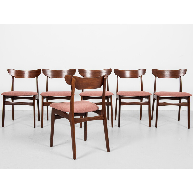 Set of 6 mid century Danish chairs in teak and fabric by Schiønning & Elgaard, 1960s