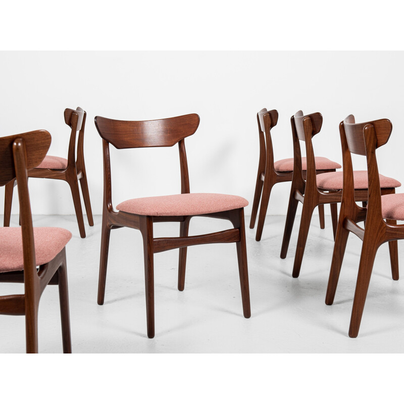 Set of 6 mid century Danish chairs in teak and fabric by Schiønning & Elgaard, 1960s