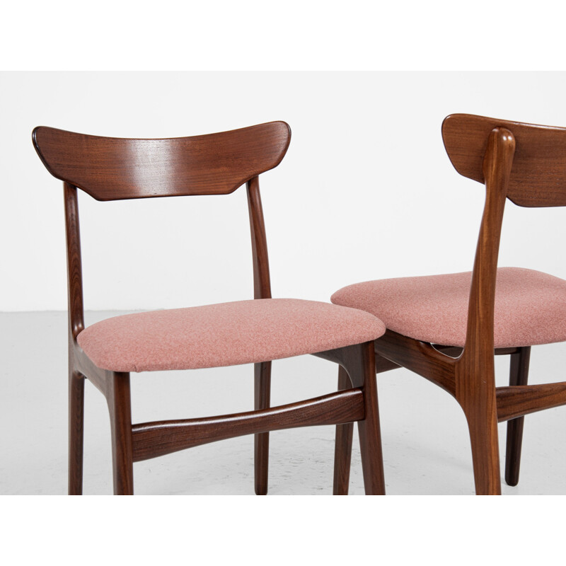 Conjunto de 6 cadeiras de teca vintage e tecido dinamarquês de Schiønning