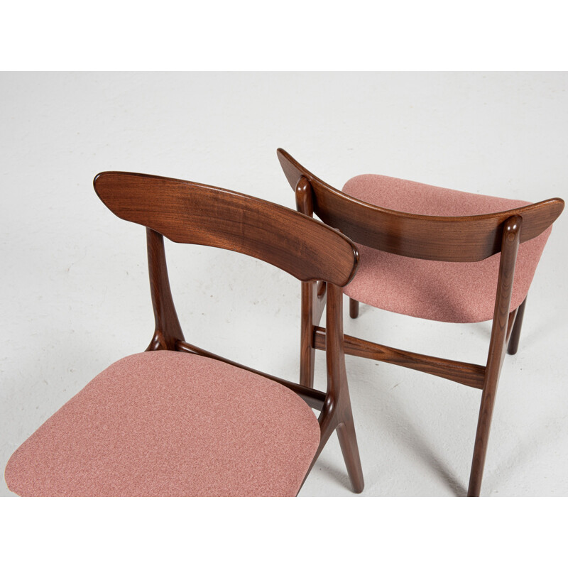 Ensemble de 6 chaises danoises vintage en teck et tissu de Schiønning & Elgaard, 1960