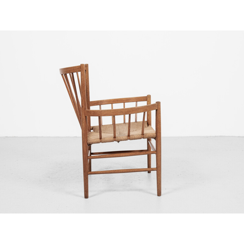 Mid century Danish armchair in oakwood and paper cord by Jørgen Baekmark for Fdb Møbler, 1960s