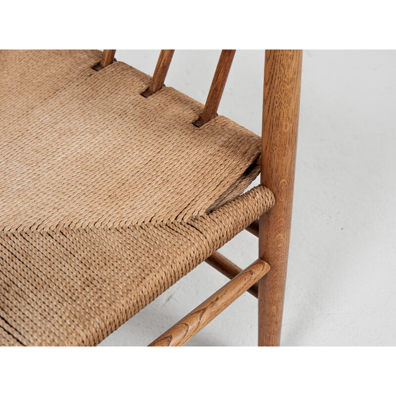 Mid century Danish armchair in oakwood and paper cord by Jørgen Baekmark for Fdb Møbler, 1960s