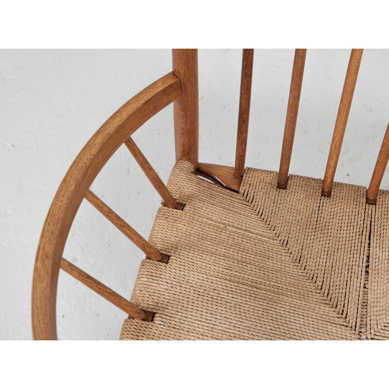 Mid century Danish armchair in oakwood and paper cord by Jørgen Baekmark for Fdb Møbler, 1960s