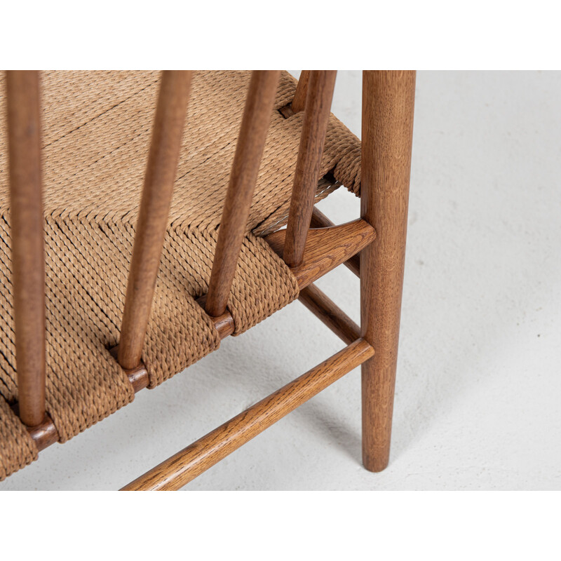 Mid century Danish armchair in oakwood and paper cord by Jørgen Baekmark for Fdb Møbler, 1960s