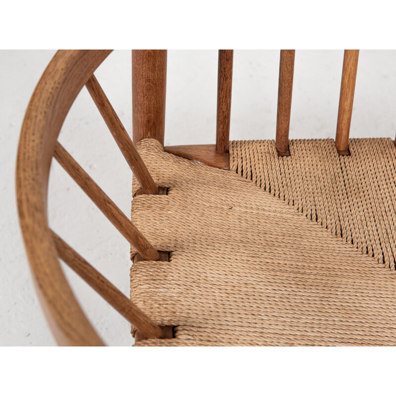 Mid century Danish armchair in oakwood and paper cord by Jørgen Baekmark for Fdb Møbler, 1960s