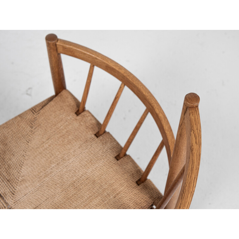 Mid century Danish armchair in oakwood and paper cord by Jørgen Baekmark for Fdb Møbler, 1960s