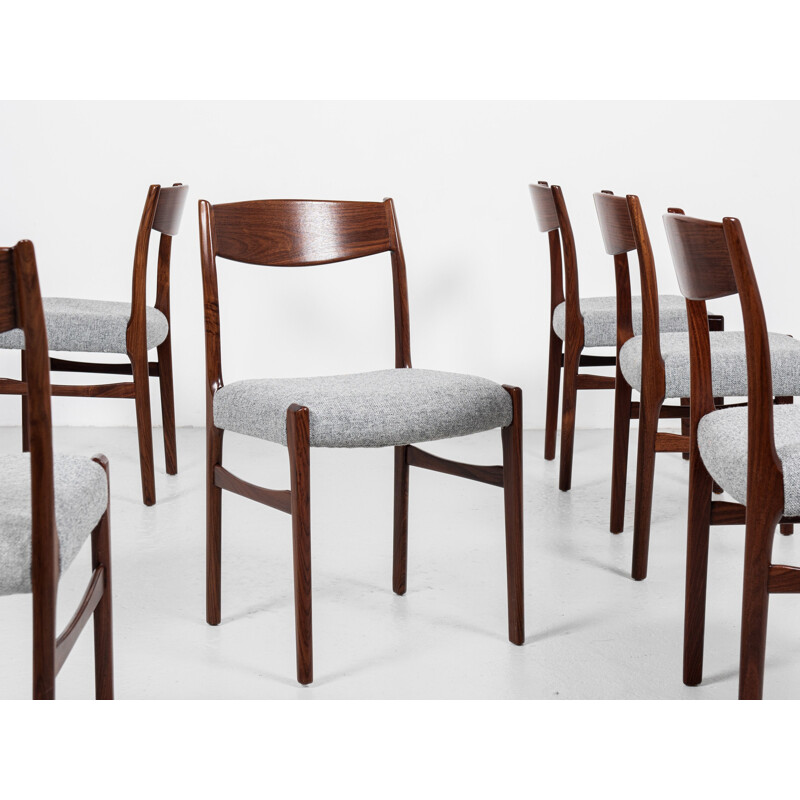 Set of 6 mid century Danish dining chairs in rosewood by Glyngøre Stolefabrik, 1960s