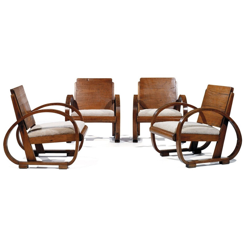 Pair of oak modernist armchairs - 1930s