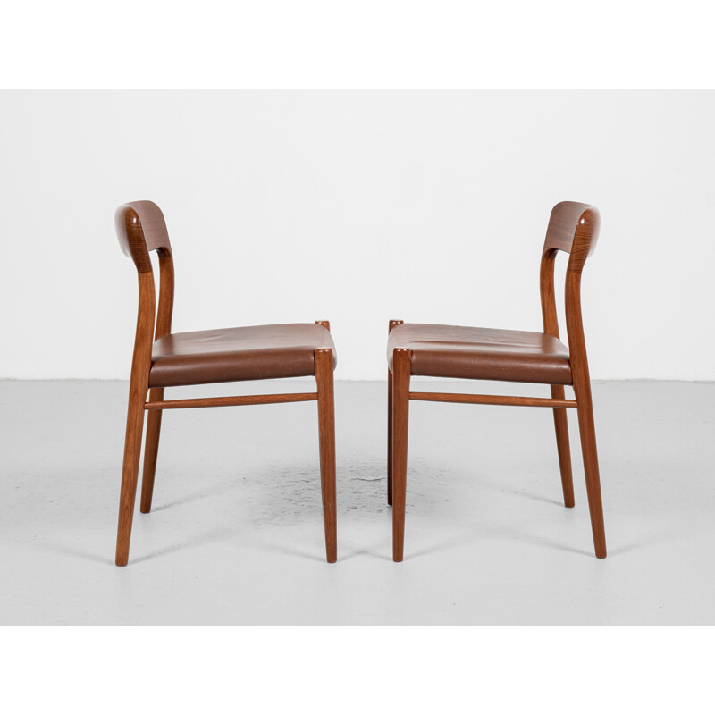 Set of 6 mid century Danish chairs model 75 in teak and aniline leather by Niels Otto Møller, 1960s
