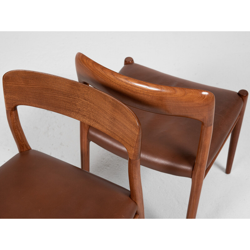 Set of 6 mid century Danish chairs model 75 in teak and aniline leather by Niels Otto Møller, 1960s