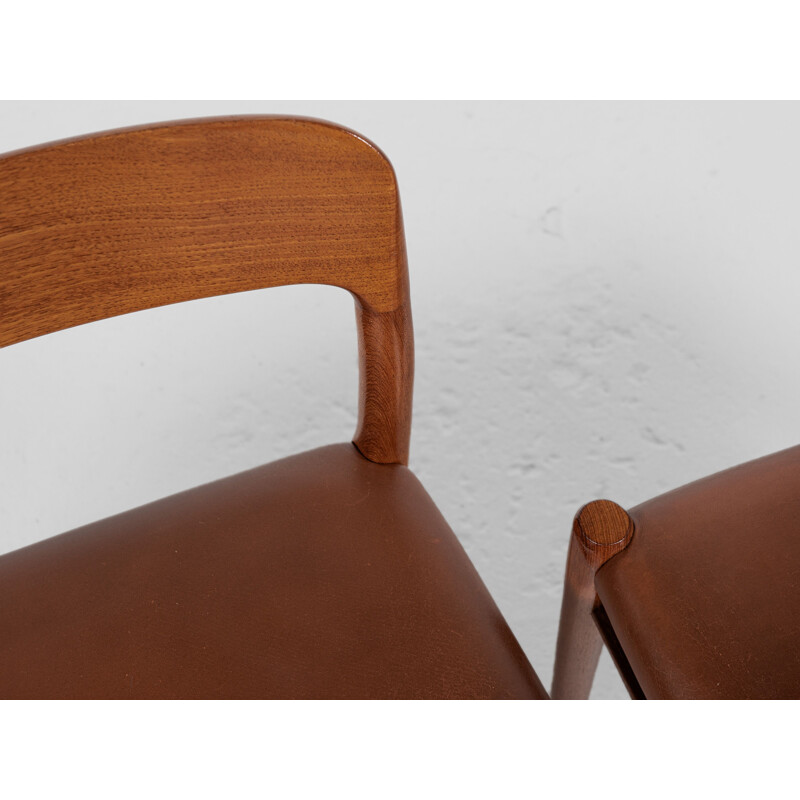 Set of 6 mid century Danish chairs model 75 in teak and aniline leather by Niels Otto Møller, 1960s