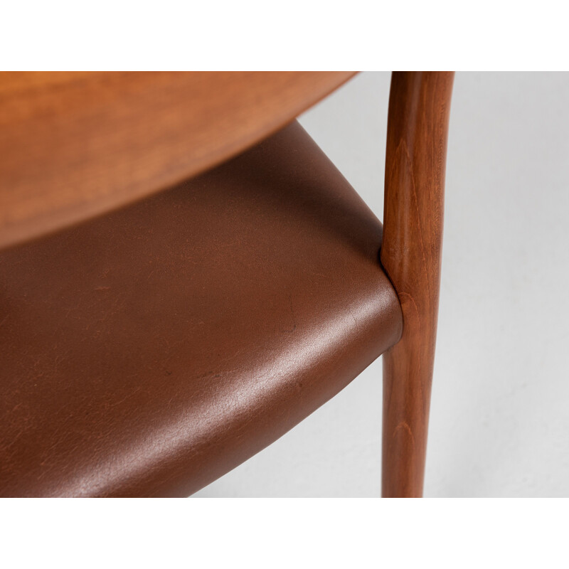 Set of 6 mid century Danish chairs model 75 in teak and aniline leather by Niels Otto Møller, 1960s