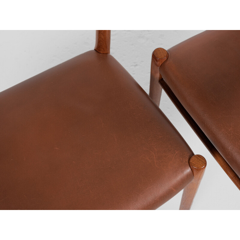 Set of 6 mid century Danish chairs model 75 in teak and aniline leather by Niels Otto Møller, 1960s