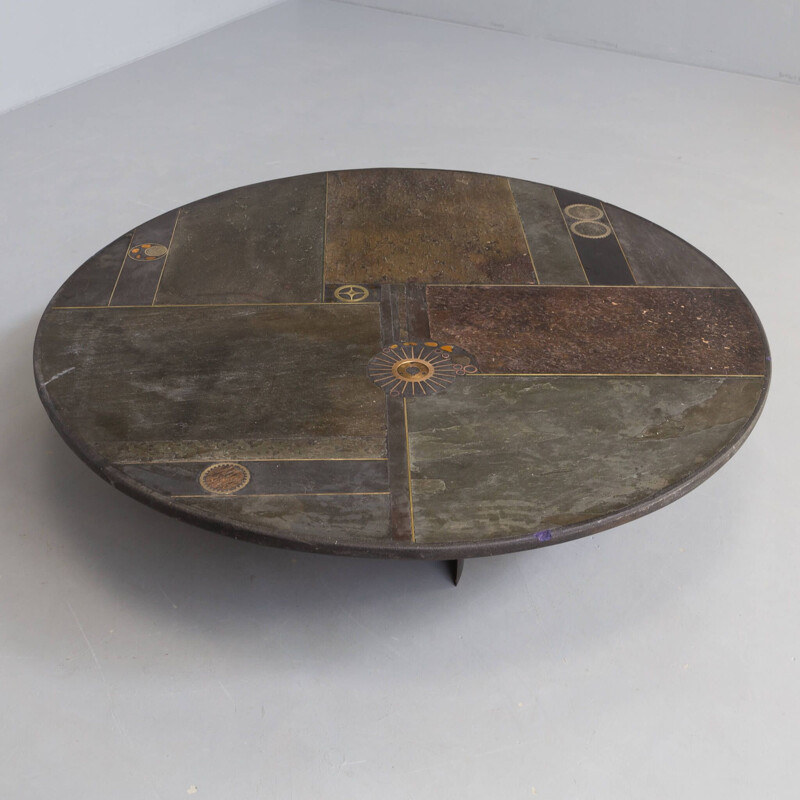 Vintage artwork handmade coffee table by Paul Kingma, 1970s