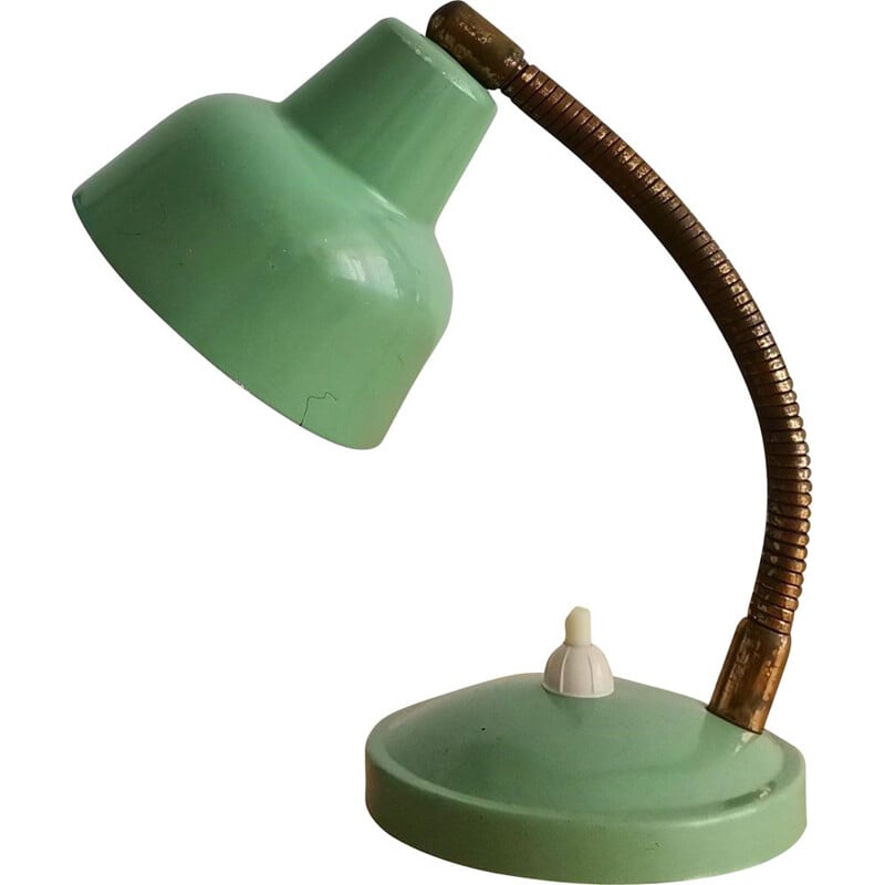 Lampe de bureau bauhaus vintage à col de cygne en métal vert, 1950