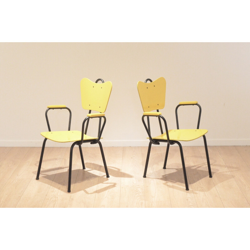 Pair of black and yellow Arteluce armchairs - 1950s