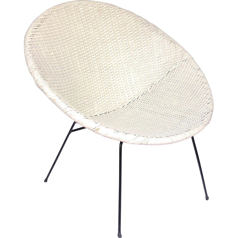 Poltrona Satellite in vimini bianco vintage, 1960