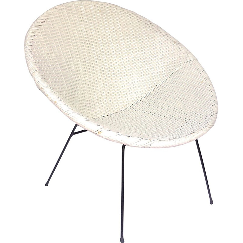 Vintage white Satellite wicker armchair, 1960s