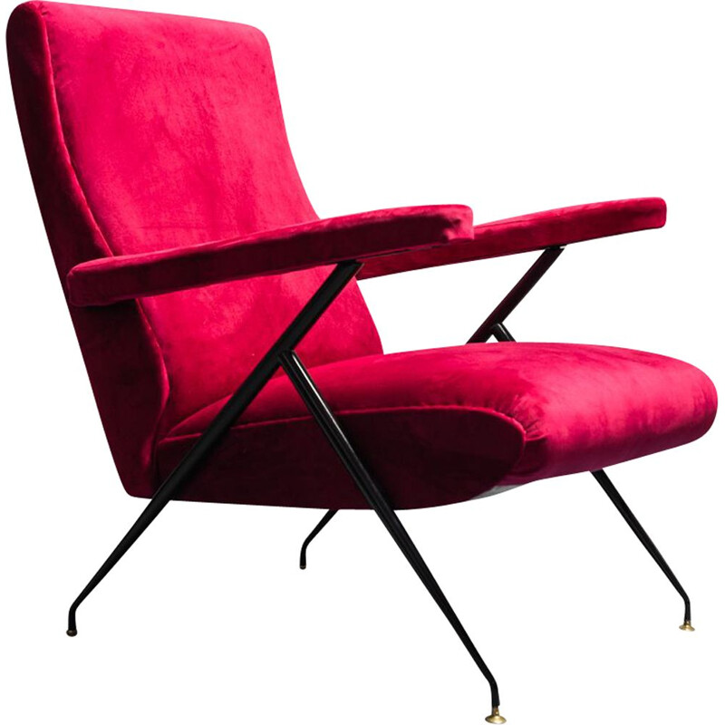 Vintage velvet reclining armchair, 1950s