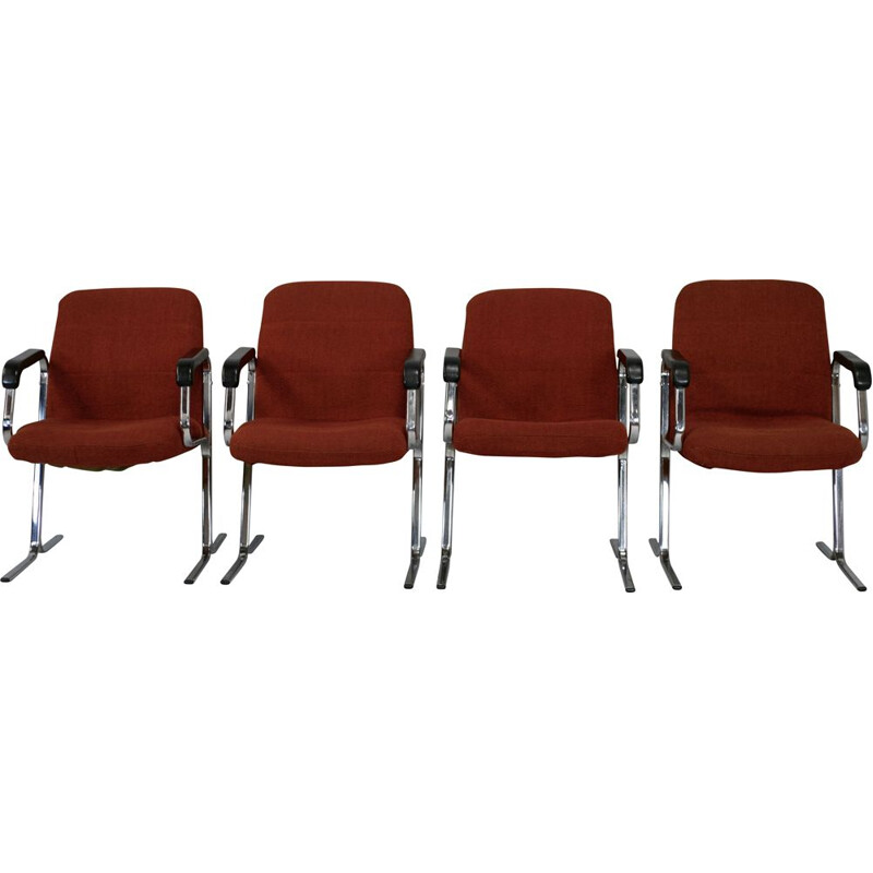Lot de 4 fauteuils vintage orange, 1970
