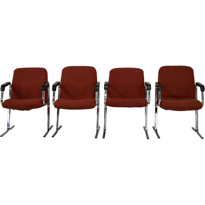 Set of 4 vintage orange armchairs, 1970