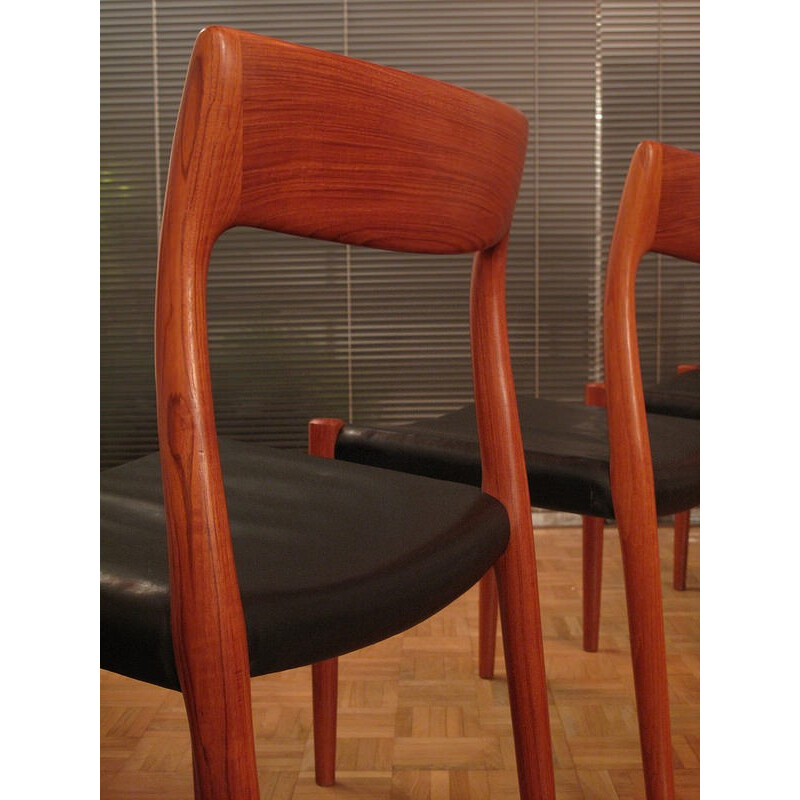 Set of 4 teak and leather chairs, Niels MOLLER - 1950s