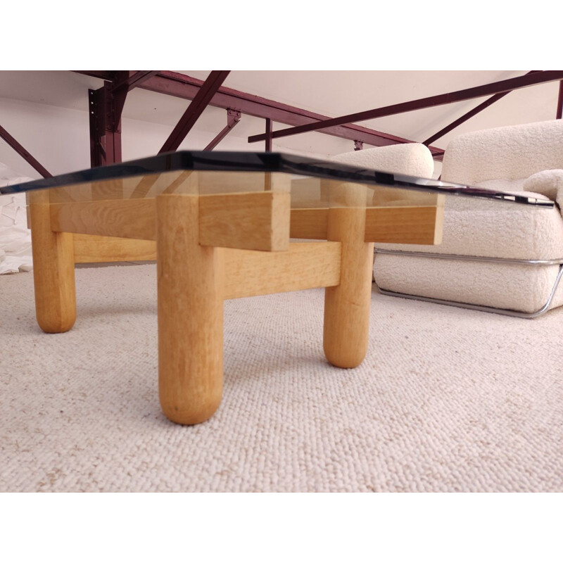 Vintage wood and glass coffee table