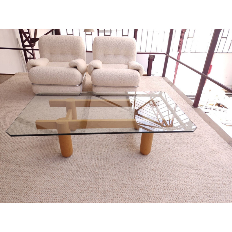 Vintage wood and glass coffee table