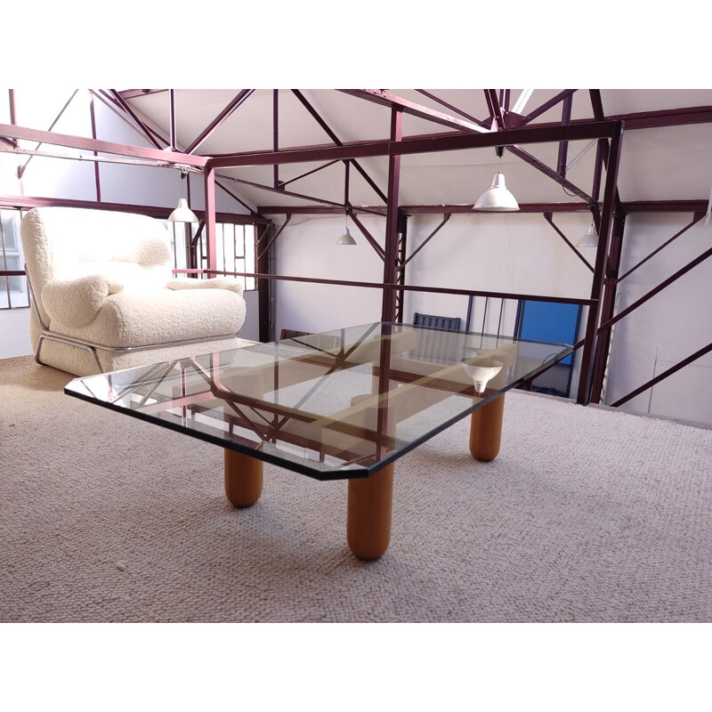 Vintage wood and glass coffee table